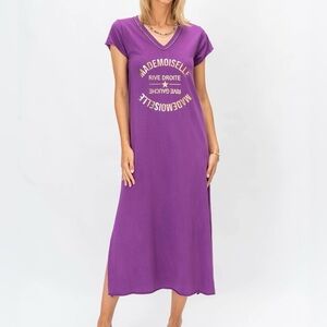 One size Long Cotton Mademoiselle Rive Droite Purple Graphic Dress NWT
